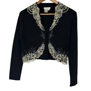 Felicity Cardigan Size M Sweater Bolero Black Beaded Embellished Cropped Vintage